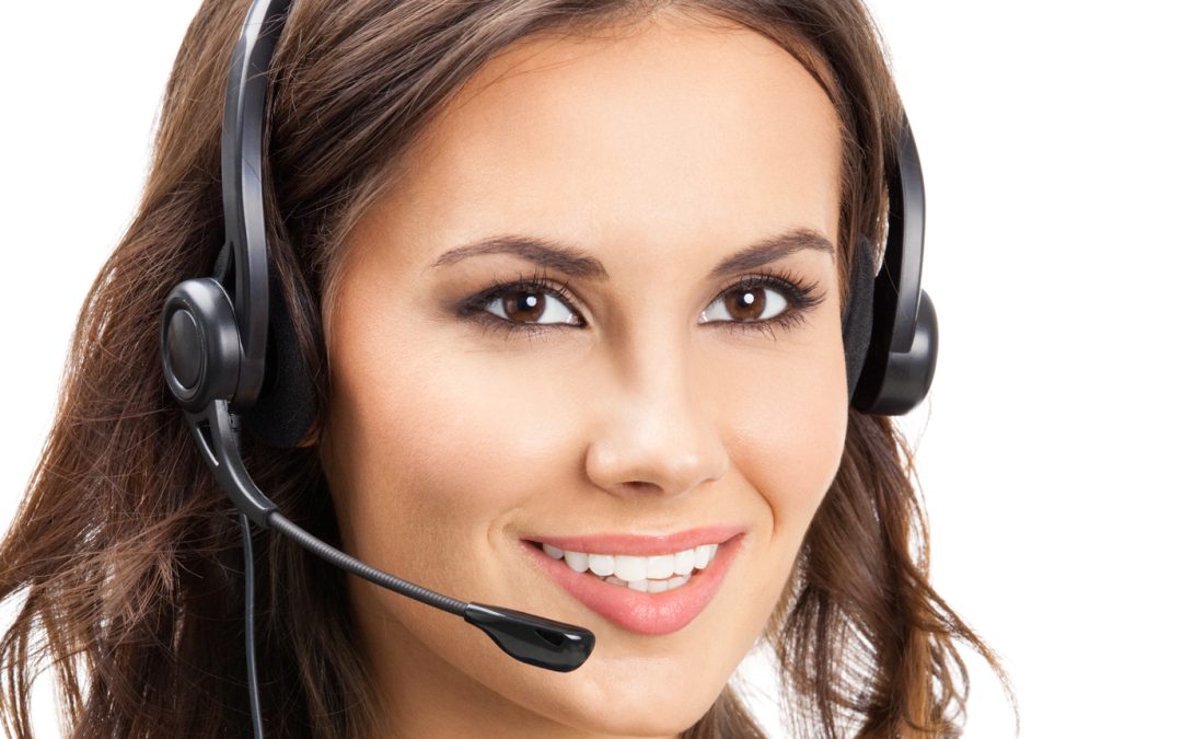 Support phone operator in headset, isolated